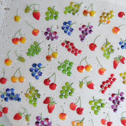 CESTSIREN Cute Fruit Nail Art Stickers, Embossed Cherry Grape Nail Decals, Nail Art Design, Self-Adhesive, Nail Accessories for Women, Nail Art Supplies
