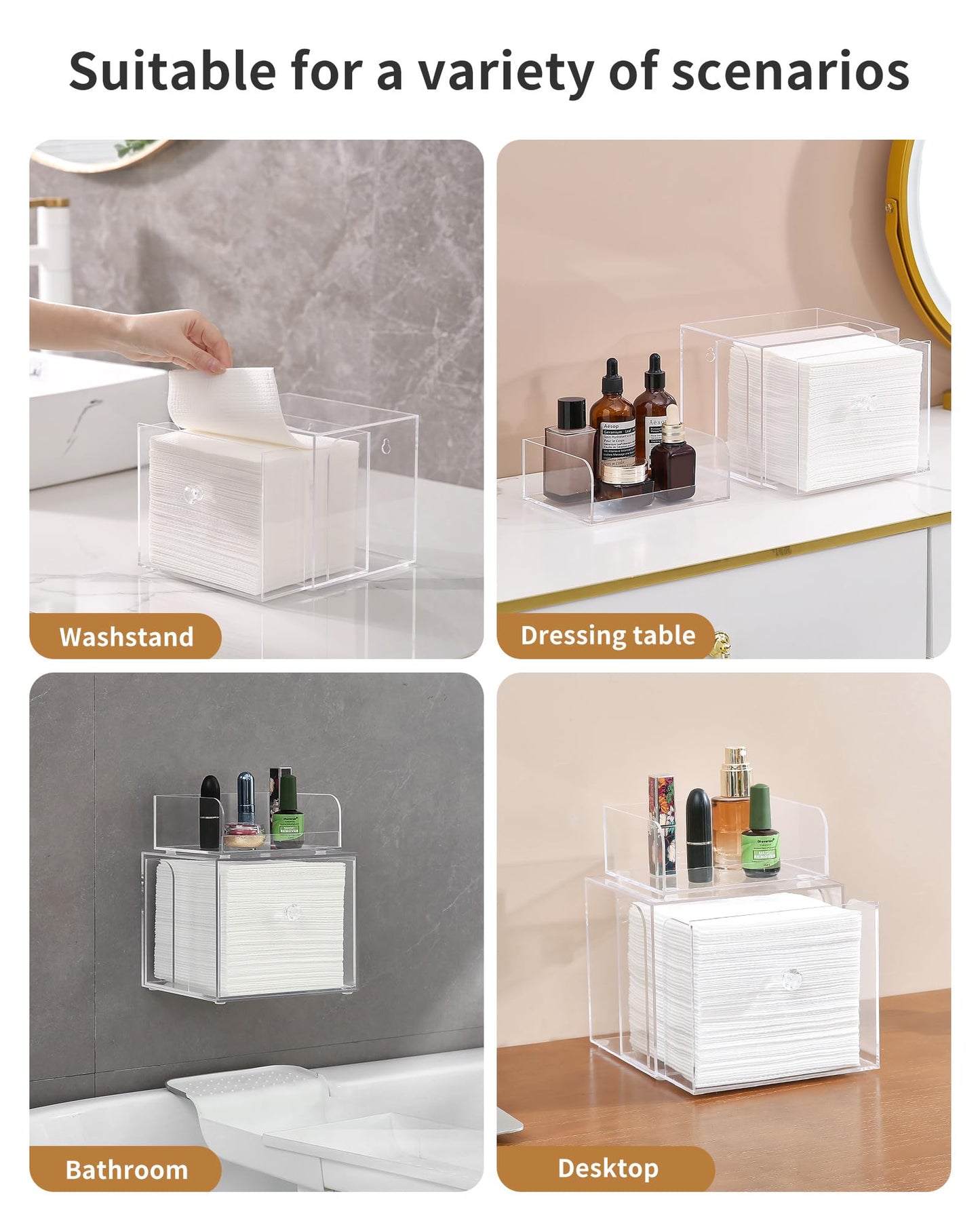 Wanapure Disposable Face Towel Holder With Makeup Organizer, Acrylic Storage Box for Clean Skin Club With Drawer, Luxe Box (Excluding Facial Towels)