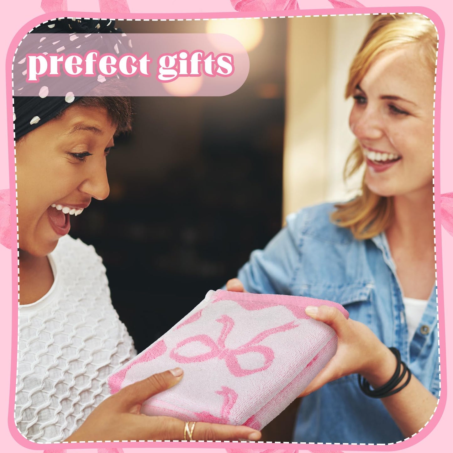 Coume 6 Pcs Pink Bow Washcloths 100% Cotton Wash Cloths 13" x 13" Coquette Small Face Towels Absorbent Soft Preppy Wash Cloths & Hand Bath Towels for Bathroom, Spa, Kitchen Drying Cleaning