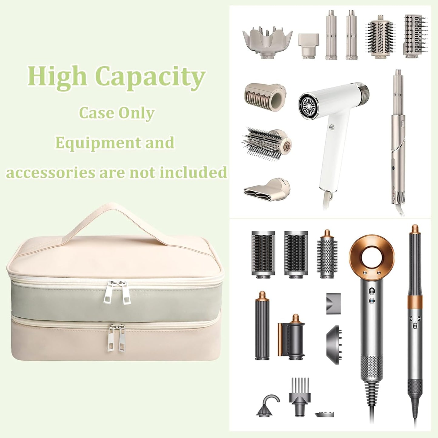 Shark Flex Style Travel Case - Double Layer Waterproof Organizer for Hair Dryer Attachments (Dianthus White)
