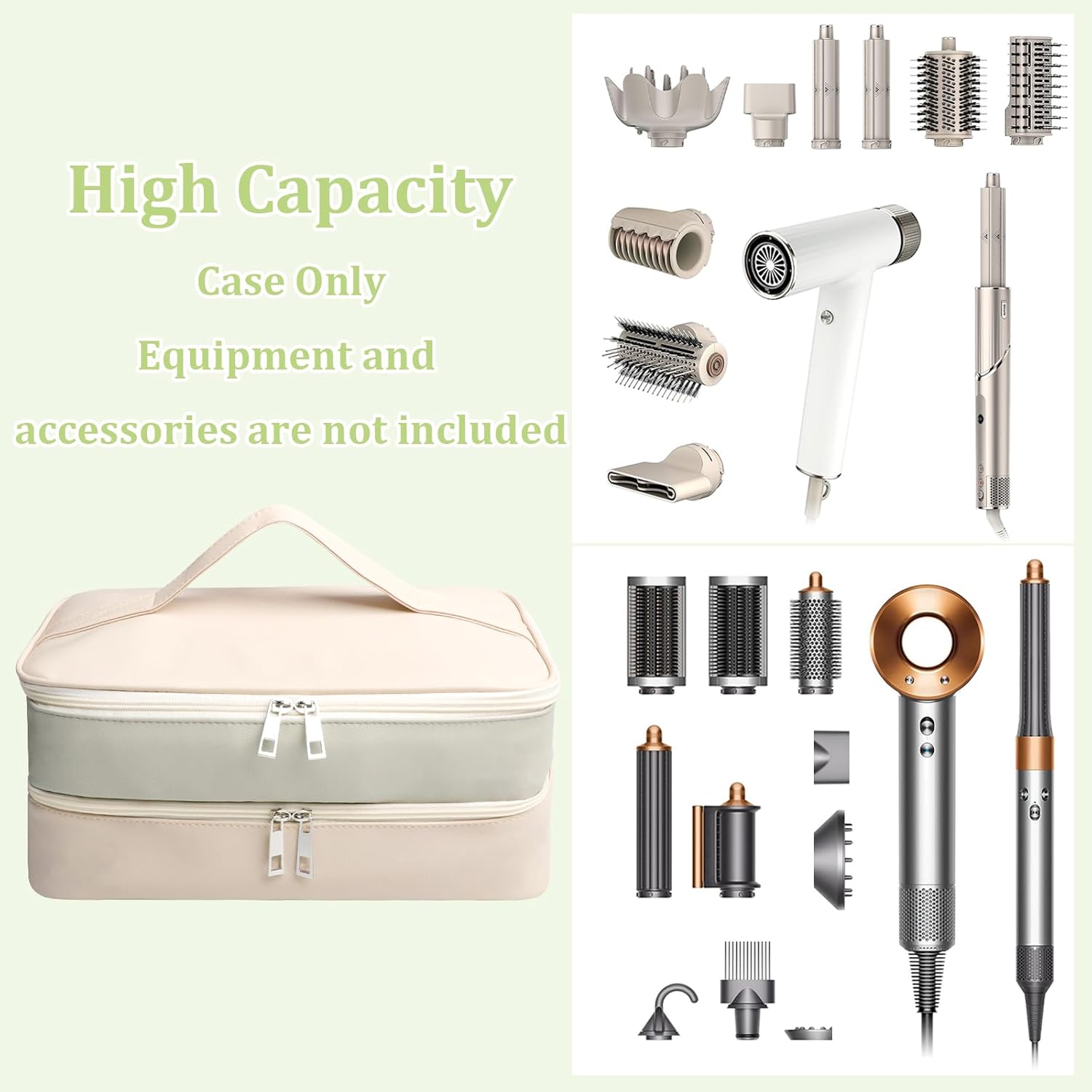 Shark Flex Style Travel Case - Double Layer Waterproof Organizer for Hair Dryer Attachments (Dianthus White)