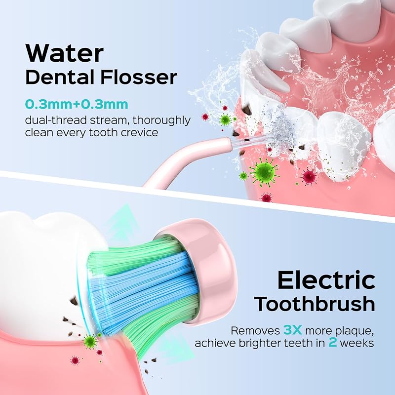 COSLUS C20C41 Water Flosser & Electric Toothbrush Combo - Pink (Variation: Pink)