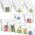 16 Pack 100% Silicone Reusable Food Storage Bags Set, Stand-Up Wide-Mouth, 2XL/4L/4M/4S/XS, Microwave & Dishwasher Safe, Translucent