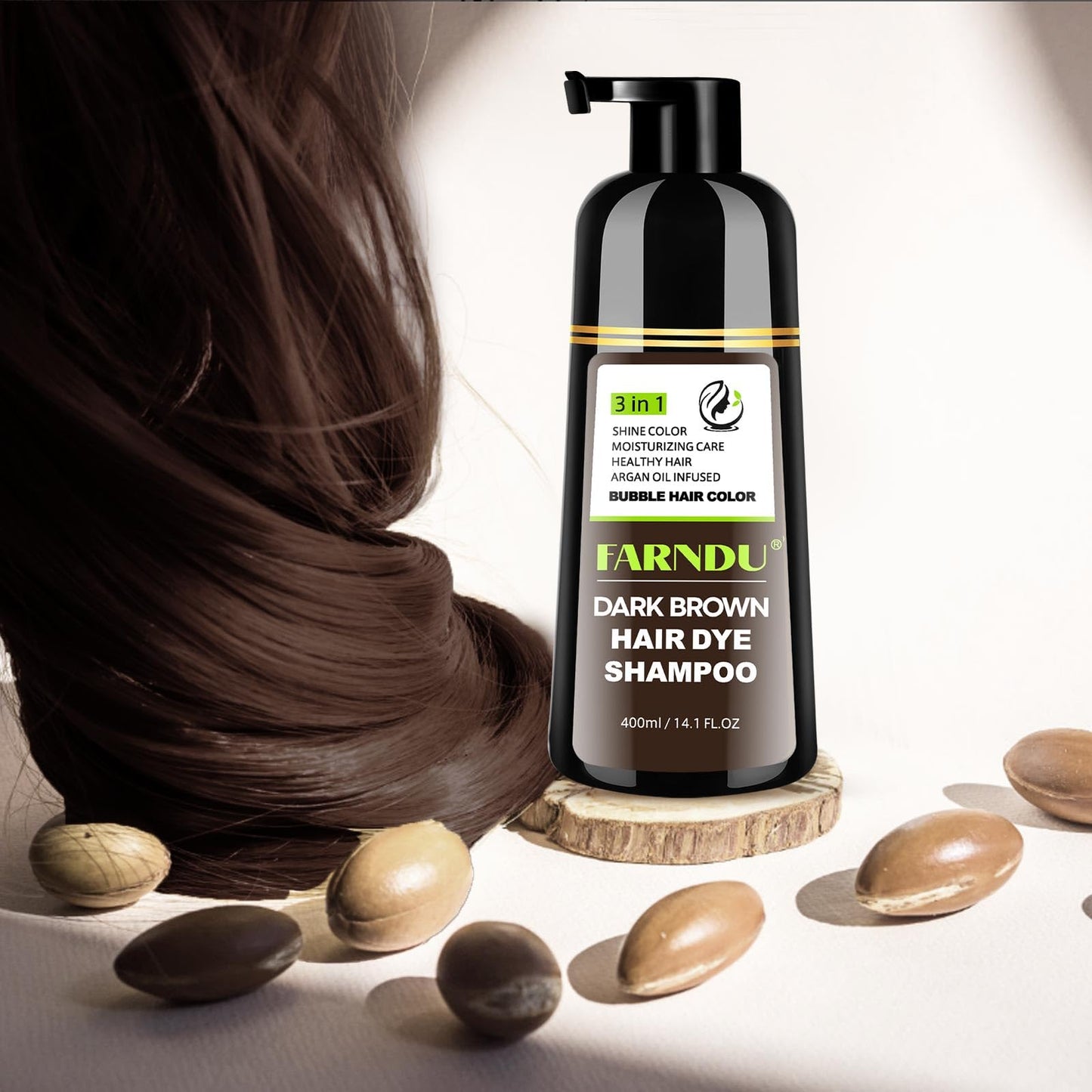 Dark Brown Hair Dye Shampoo- Gray Coverage, Herbal Natural 3 in 1 Hair Color Shampoo for Men & Women