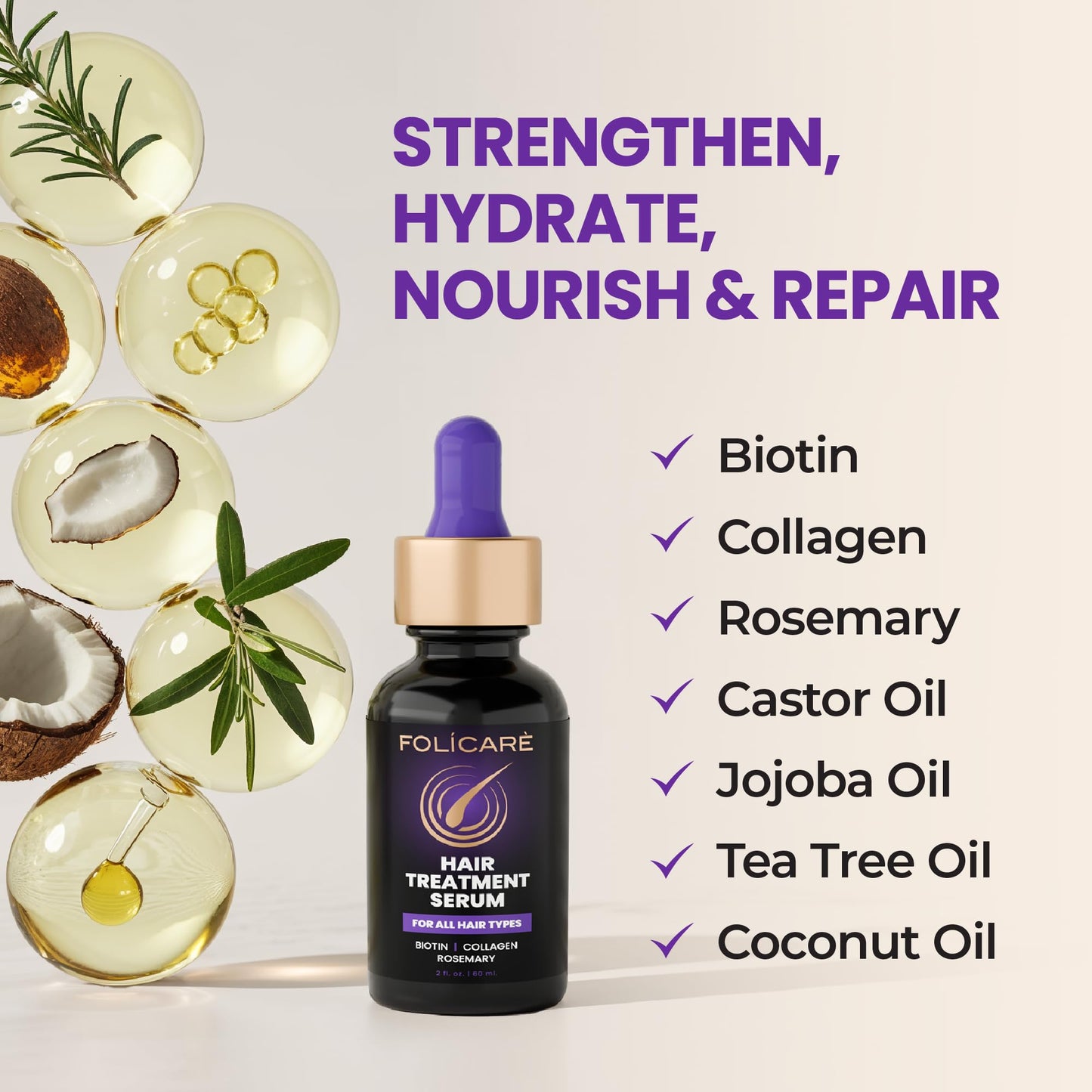 Thickening Hair Growth Serum Women & Men, Biotin Collagen & Rosemary Scalp Serum for Hair Density & Hydrating, Densifying Hair Serum Regrowth Oil for Hair Loss