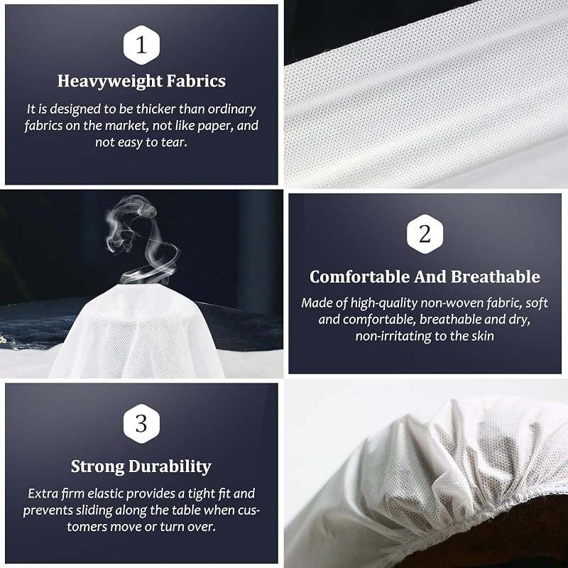 100PC Disposable Fitted Massage Table Sheets - Heavy Duty Elastic Bed Cover, 36 x 85 Inch, White