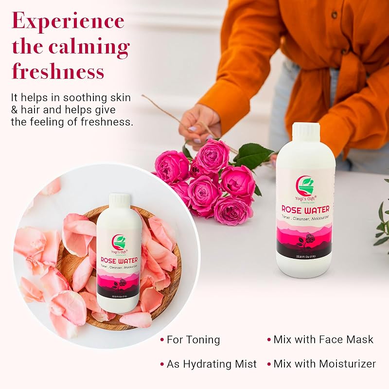 Rose Water 33.8 oz - Alcohol Free Hydrating Facial Mist & Hair Care, Variation: 33.8 Fl Oz (Pack of 1)