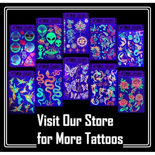 Temporary UV Blacklight Reactive Tattoos ? 1 Sheet Alien UFO Design Body Art Festival Accessories Glow in the Dark Party Supplies | 7.2¡± x 5.2¡± Temp Tattoos Great for EDM EDC Party Rave Parties