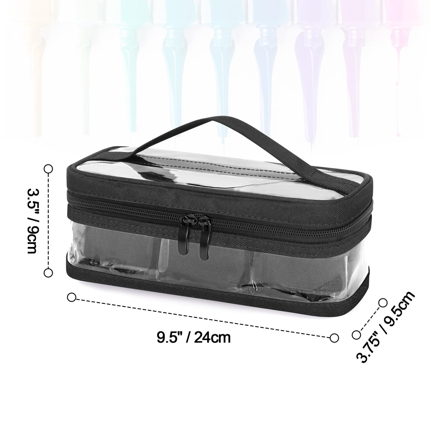 BAFASO Small Clear Nail Polish Organizer Case Holds 12 Bottles (15ml - 0.5 fl.oz), PVC Nail Polish Storage with a Removable Inner Pouch (Bag Only), Black (Patented)