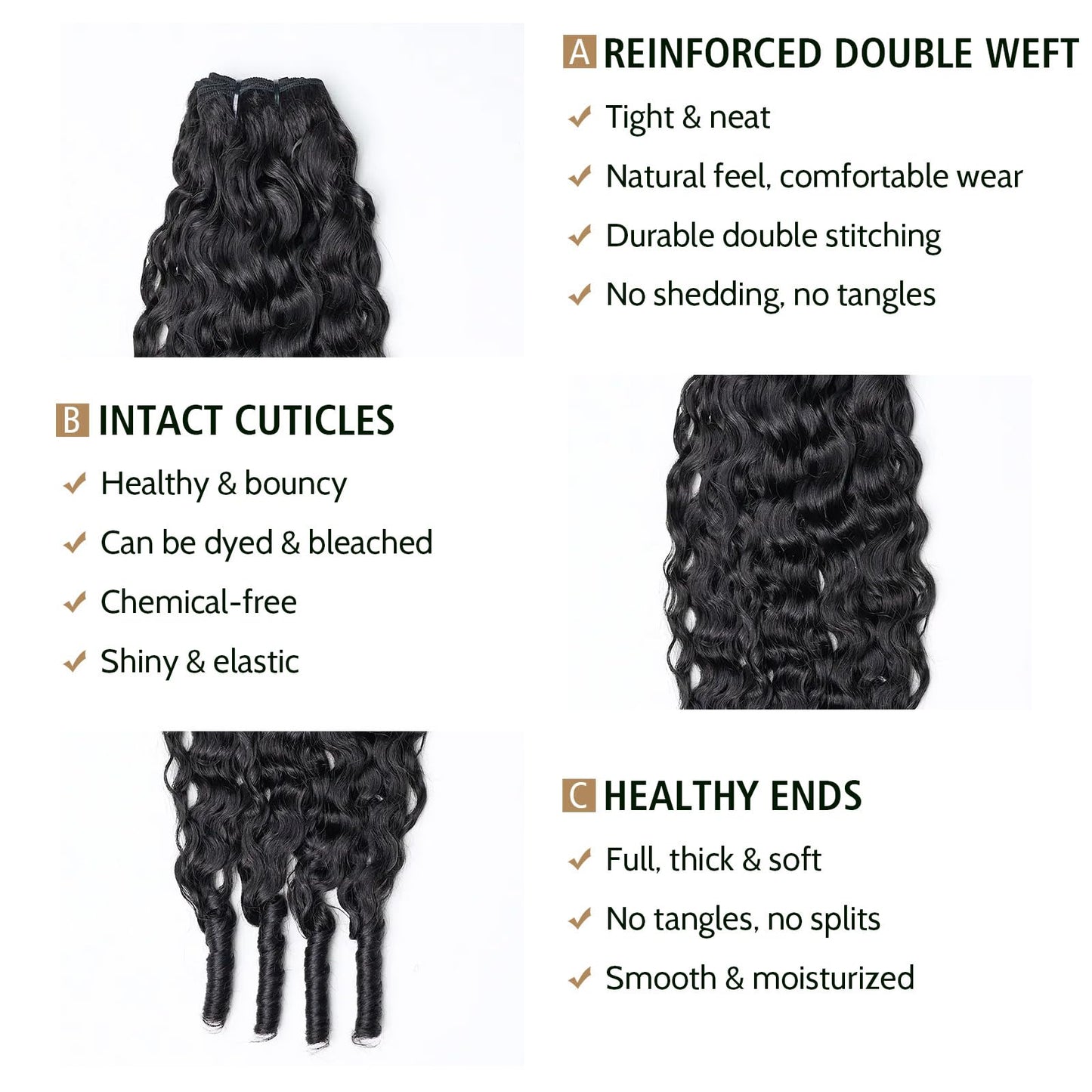 Wequeen 16A Burmese Curly Human Hair Bundles 14 16 18 Inch 100% Unprocessed Brazilian Virgin Hair Quick Weave Bundles Human Hair Extensions Real Human Hair, Natural Black