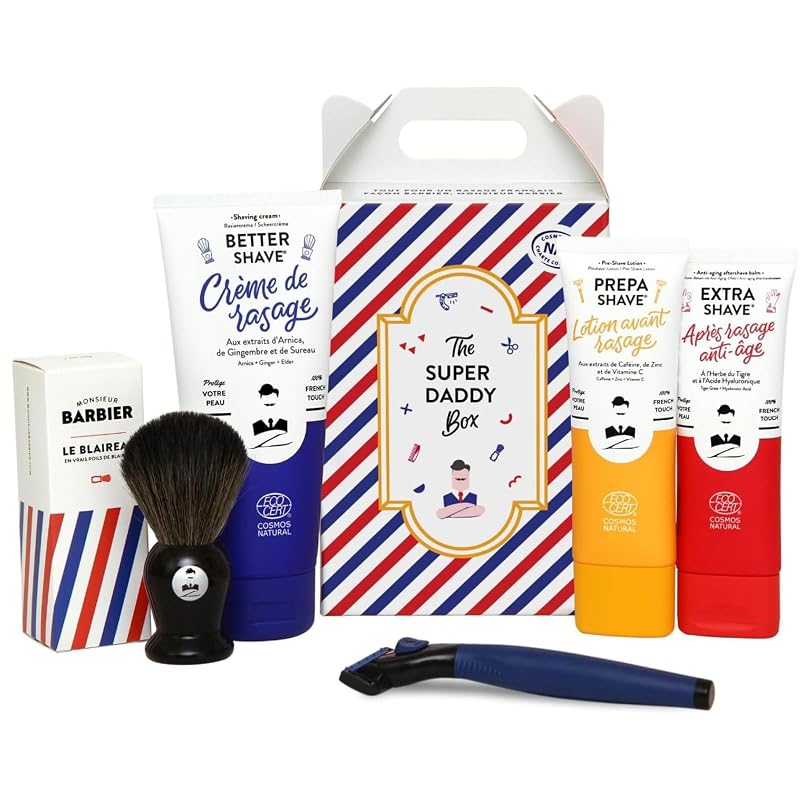 Monsieur Barbier Super Daddy Shaving Gift Set for Men – Full Razor, Brush, Pre-Shave, Shaving Cream & After Shave