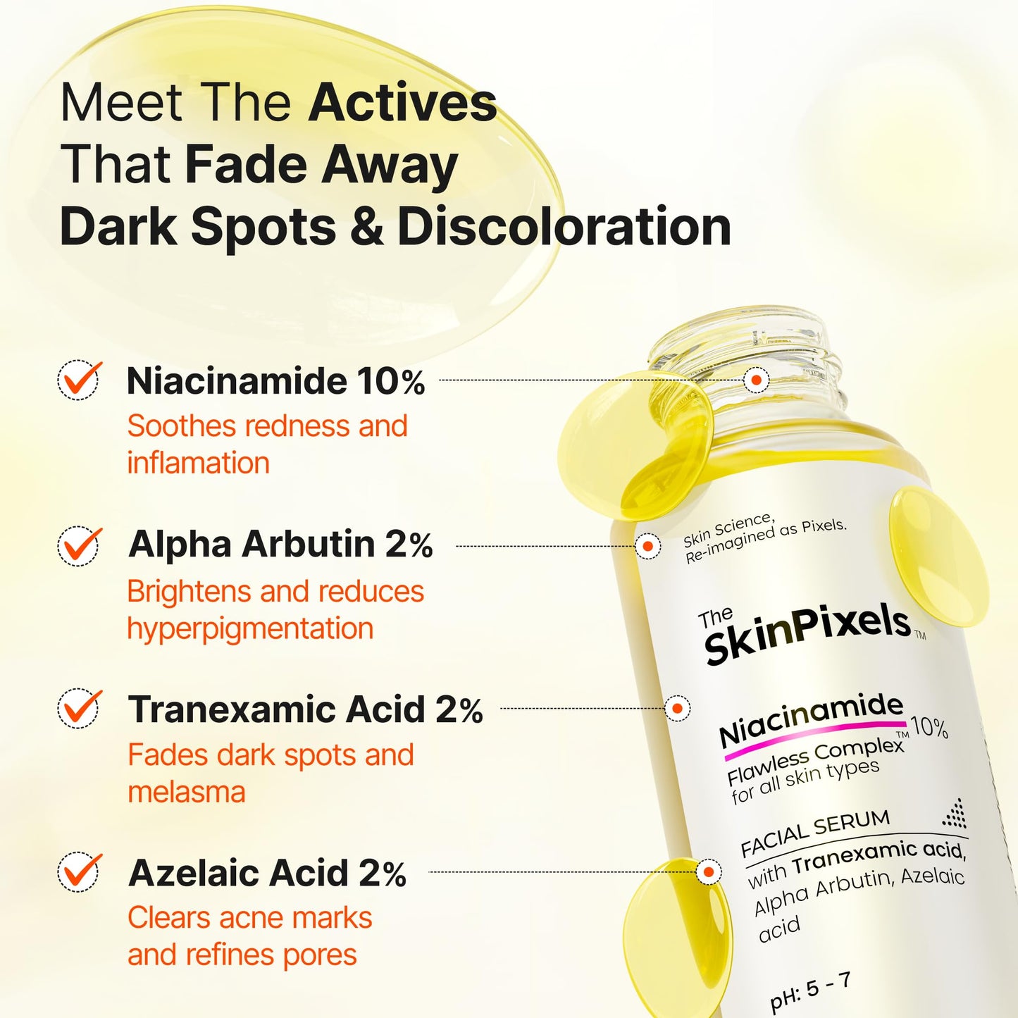 The SkinPixels 10% Niacinamide Brightening & Glow Face Serum – Reduces Dark Spots, Acne, Fine Lines & Wrinkles, Pore Minimizer, Anti-Aging with Tranexamic Acid, Alpha Arbutin & Hyaluronic Acid, 30ml