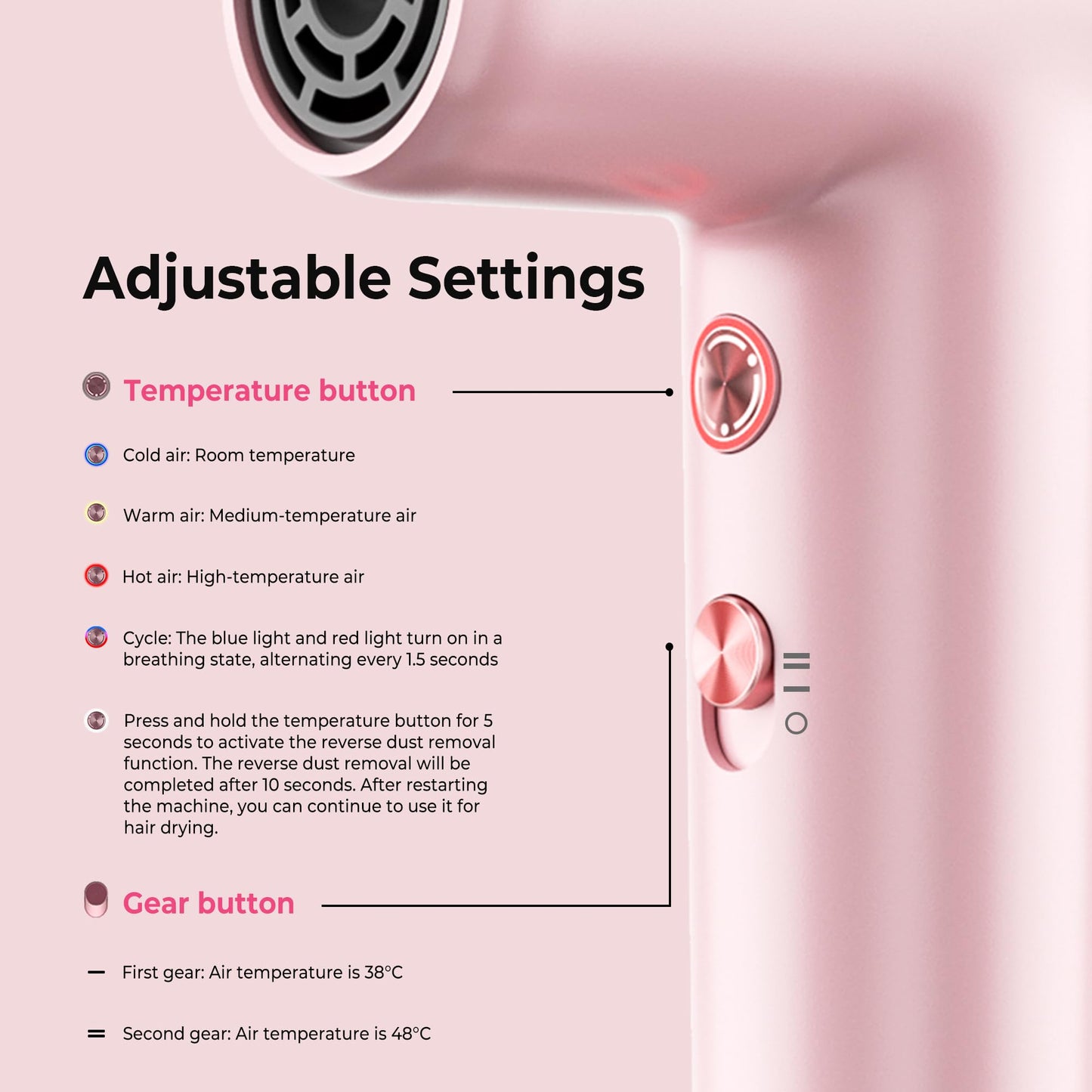 Mini Hair Dryer, 4-Temp High Speed Ionic Hair Dryer, 2-Speed Lightweight Portable Small Hair Drye, 110,000 RPM Hair Blow Dryer Travel Blow Dryer