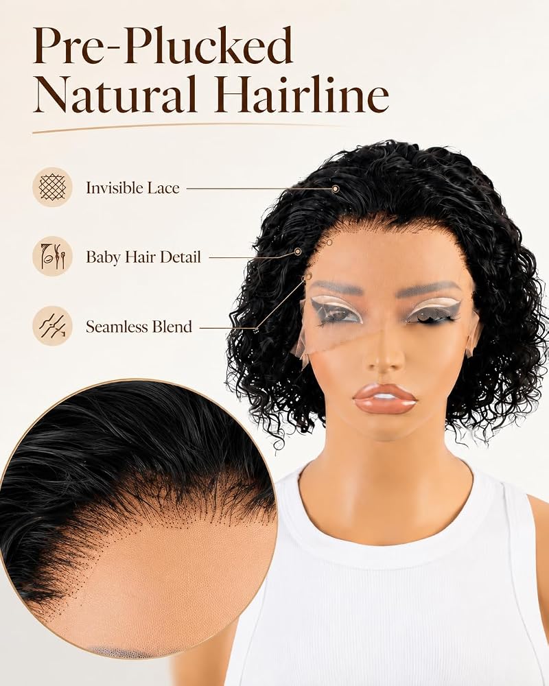 13x6 HD Lace Front Curly Bob Wig - 8 Inch Short Human Hair, Glueless, 180 Density (Variation: 13x6 Curly Bob Wig Human Hair+8 In)