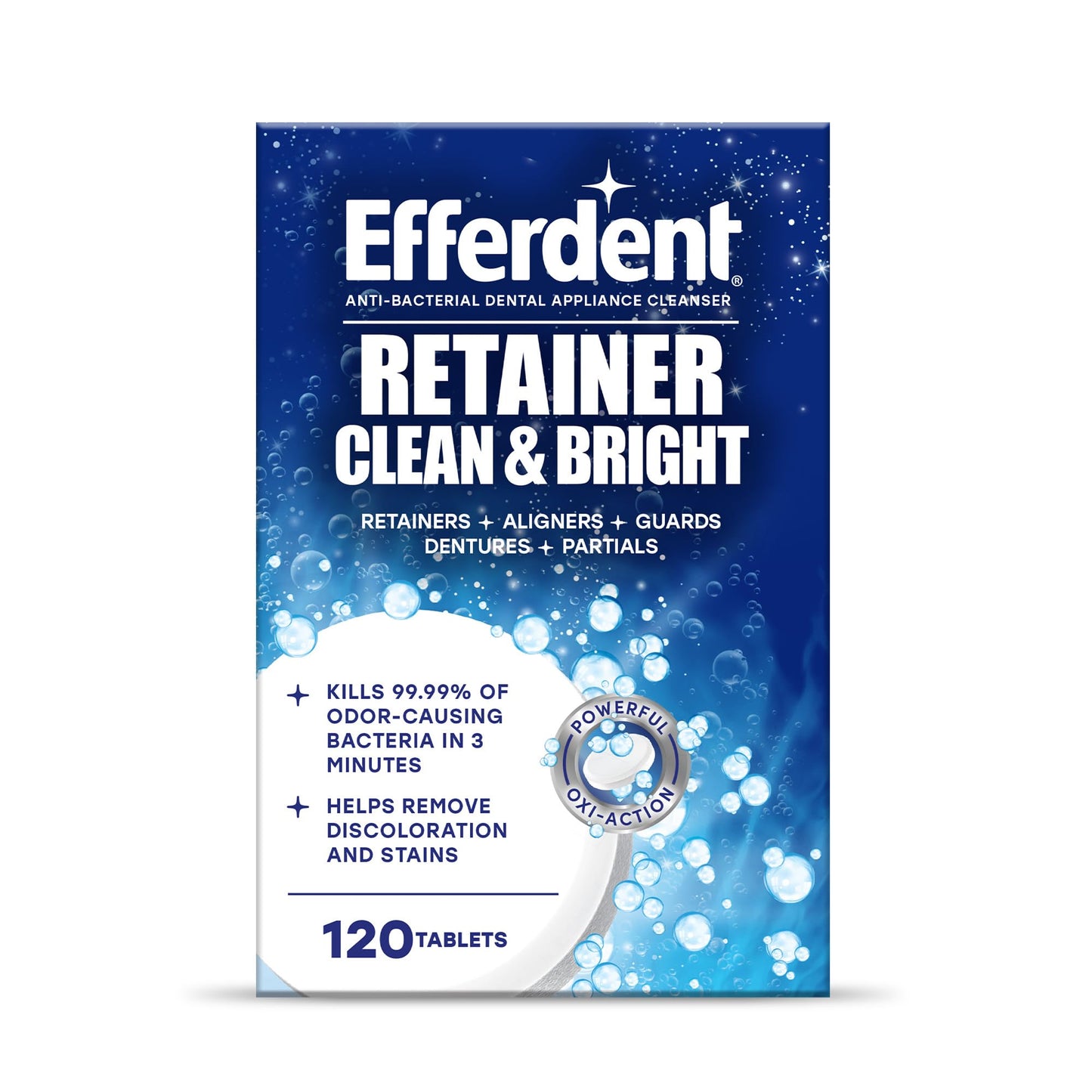 Efferdent Retainer Clean & Bright – Retainer Cleaner Tablets, 120 Count – for Retainers, Mouth Guard, Night Guard, Dentures