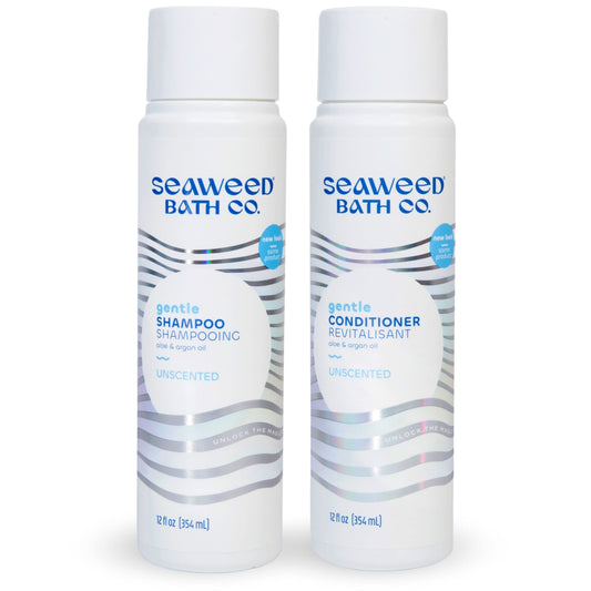 Seaweed Bath Co. Gentle Shampoo and Conditioner Set - Unscented - Nourishing Hair Care With Hyaluronic Acid, Aloe, Argan Oil, For Sensitive Scalps - 12 oz (Pack of 2)