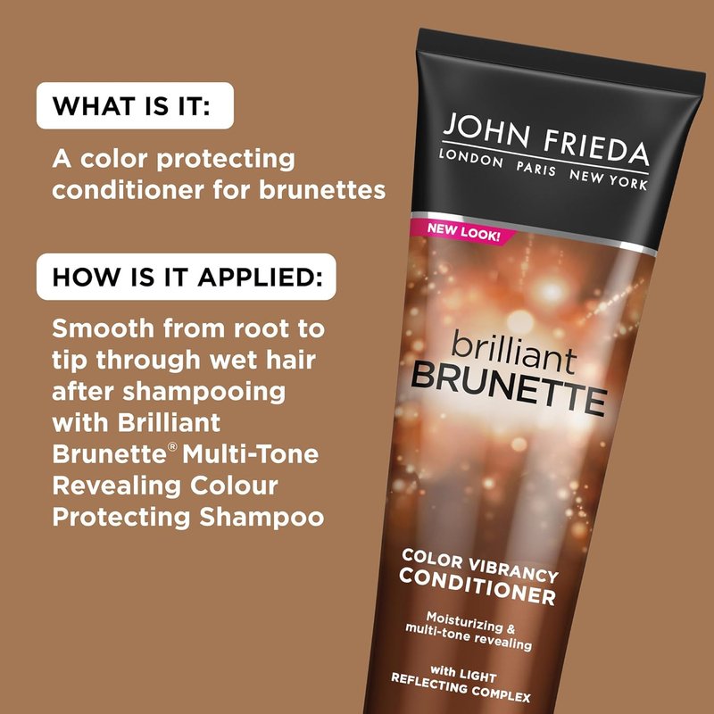 John Frieda Brilliant Brunette, Color Boosting Conditioner, Enhances and Protects Multi-Dimensional Tones, With Sweet Almond Oil to Rehydrate and Replenish Dry Hair, 8.45 Oz