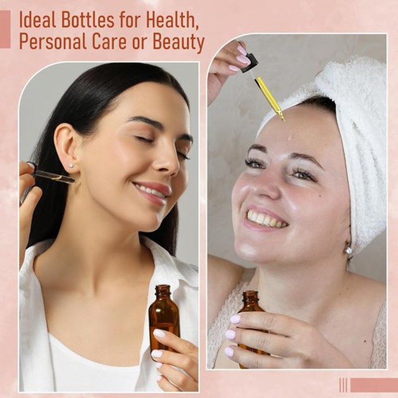 12 pcs, 1 oz Amber Dropper Bottles w/ 3 Stainless Steel Funnels & 1 Long Glass Dropper - 30ml Glass Bottles with Eye Droppers, Leakproof Essential Oils Bottle for Health, Personal Care & Beauty