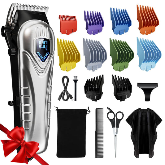 Professional Hair Clippers for Men&Women, Low Noise Hair Cutting Kit with 10 Color Combs, LED Display, Gifts for Men, 5H Cordless Clippers and Trimmers Set with Scissors,Cape