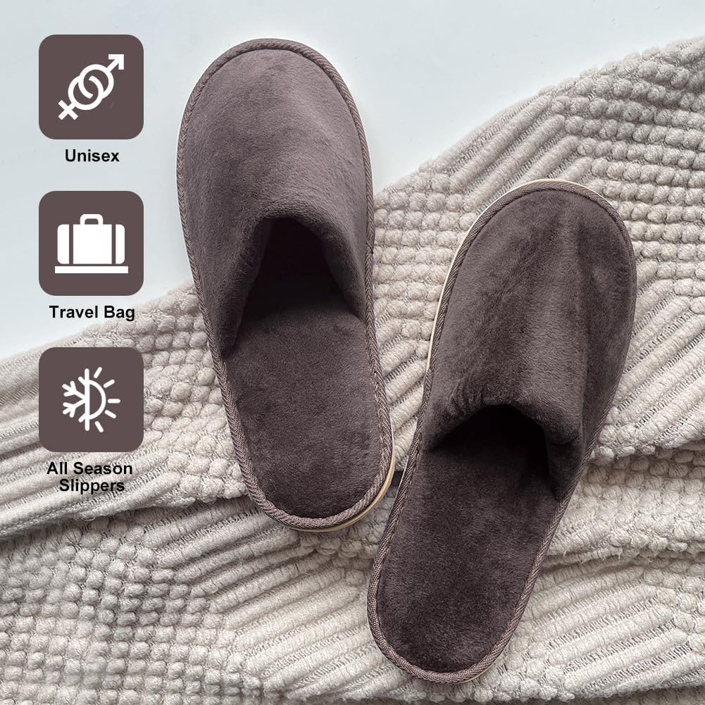 Non-Slip Disposable Slippers - 2-6 Pairs, Washable Velvet Closed Toe for Guests, Hotel & Spa
