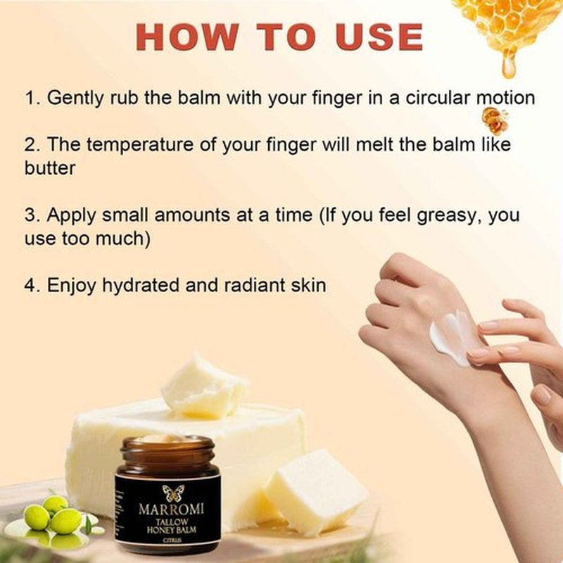 COMFORTENA Eloix Beef Tallow for Skin, Tallow Honey Balm, Natural Organic Beef Tallow Balm with Raw Honey, Moisturizing Cream for All Skin Types (1Pc, Orange)