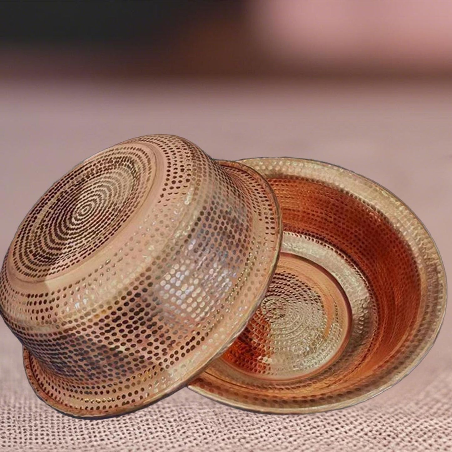 Hand-Hammered Copper Basin, Portable Foot Soak Pedicure Bowl, Copper Fire Bowl for Camping, Face Washing, Foot Bath & Incinerator Barrel, Versatile Outdoor & Home（15"）