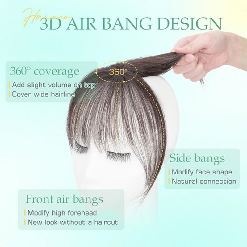Hairro Clip On Bangs Human Hair Bangs Hair Clip In Bangs 3D 360°Cover Topper With Bangs Wispy Air Bangs Hair Pieces Fake Bangs For Women 8 Inches 43g #1B Natural Black