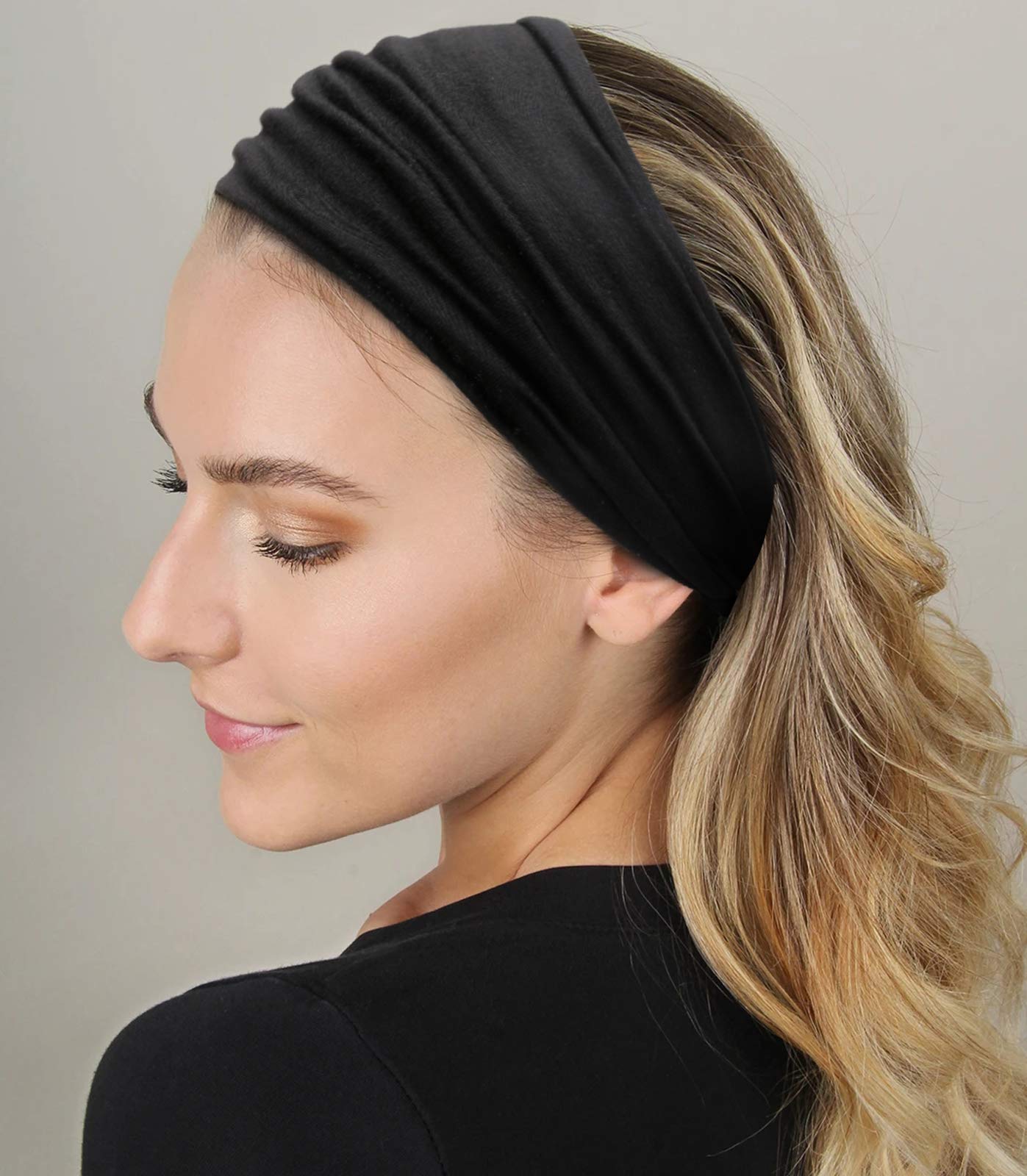 Tobeffect Headbands for Women African Wide Knotted Hairbands Head Bands Hair Wraps Turbans (Black)