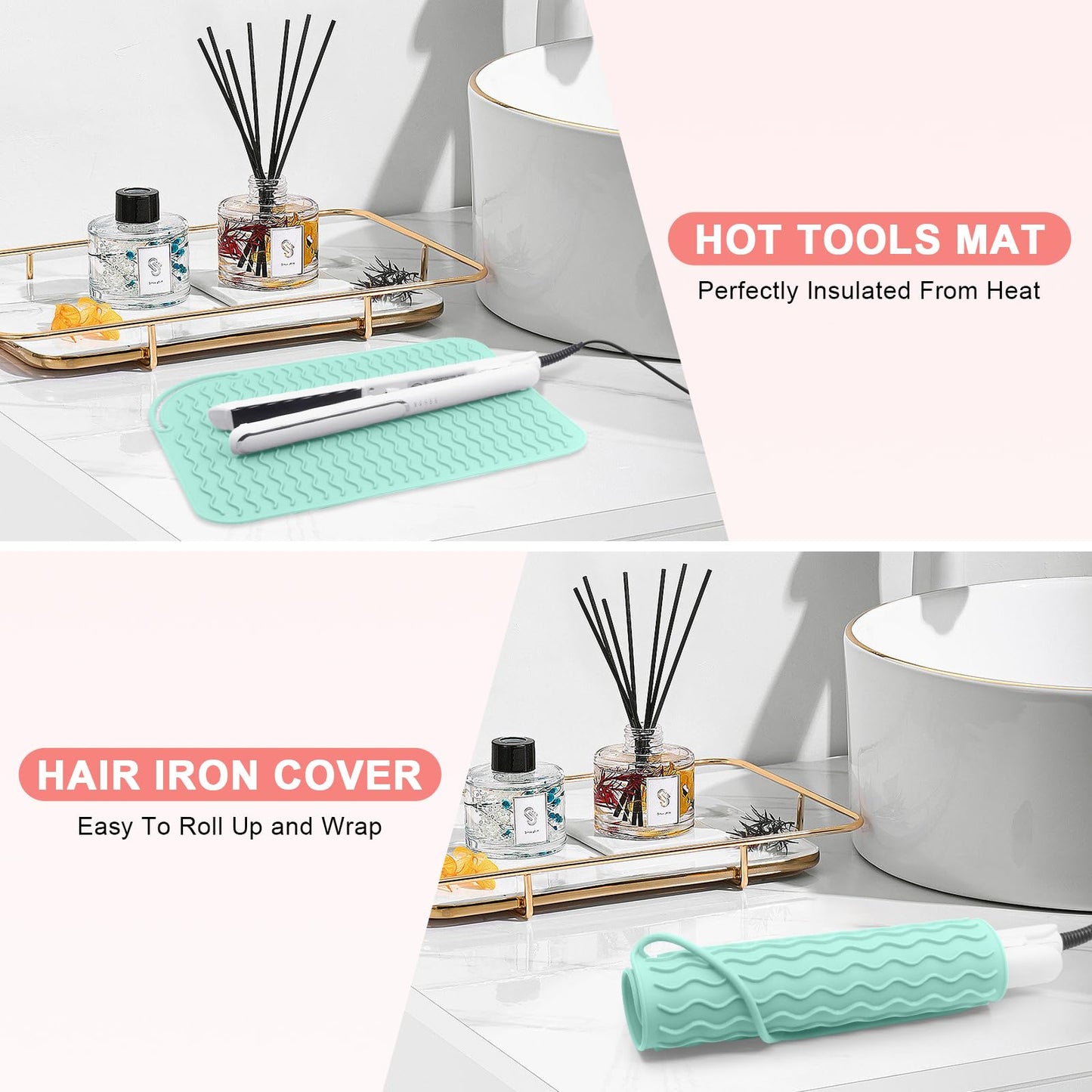 Suafrnut Plus Size Silicone Heat Resistant Mat, Portable Travel Hot Tools Pad Cover for Curling Iron, Flat Iron, Hair Straightener and Other Hair Styling Tools(12.0" x 9.0")