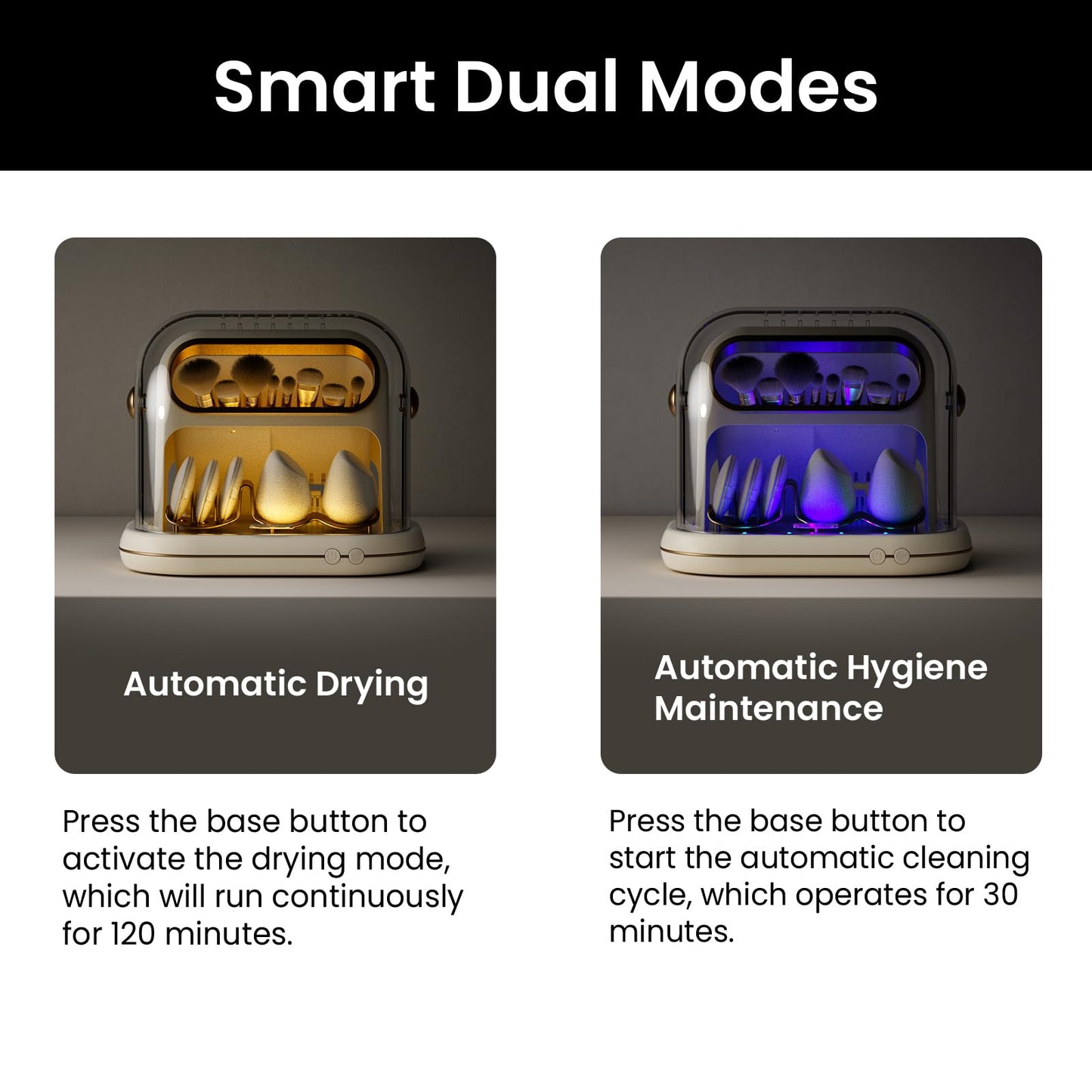 KAYUSO Electric Makeup Brush Dryer Machine, 3 in 1 Automatic Makeup Brush Dryer and Storage with Cover, Timed Cleaning Tool for Most Size Brushes and Sponges