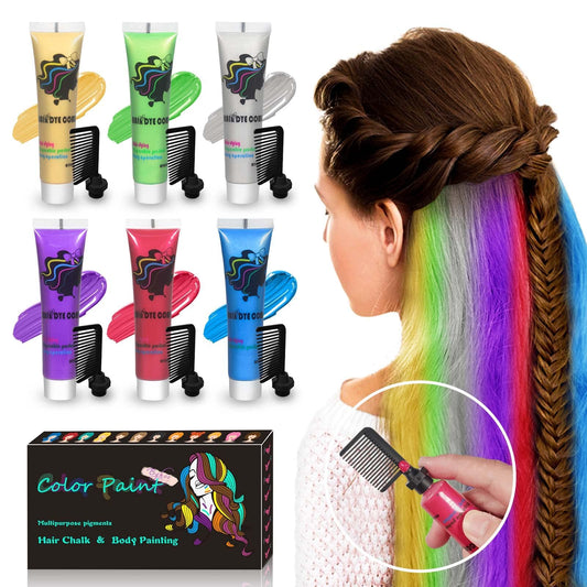 6Pcs Temporary Hhair Color for Dark & Light Hair, Easy to Wash Temporary Hair Color, Temporary Hair Color for Children, Hair Chalk for Girls