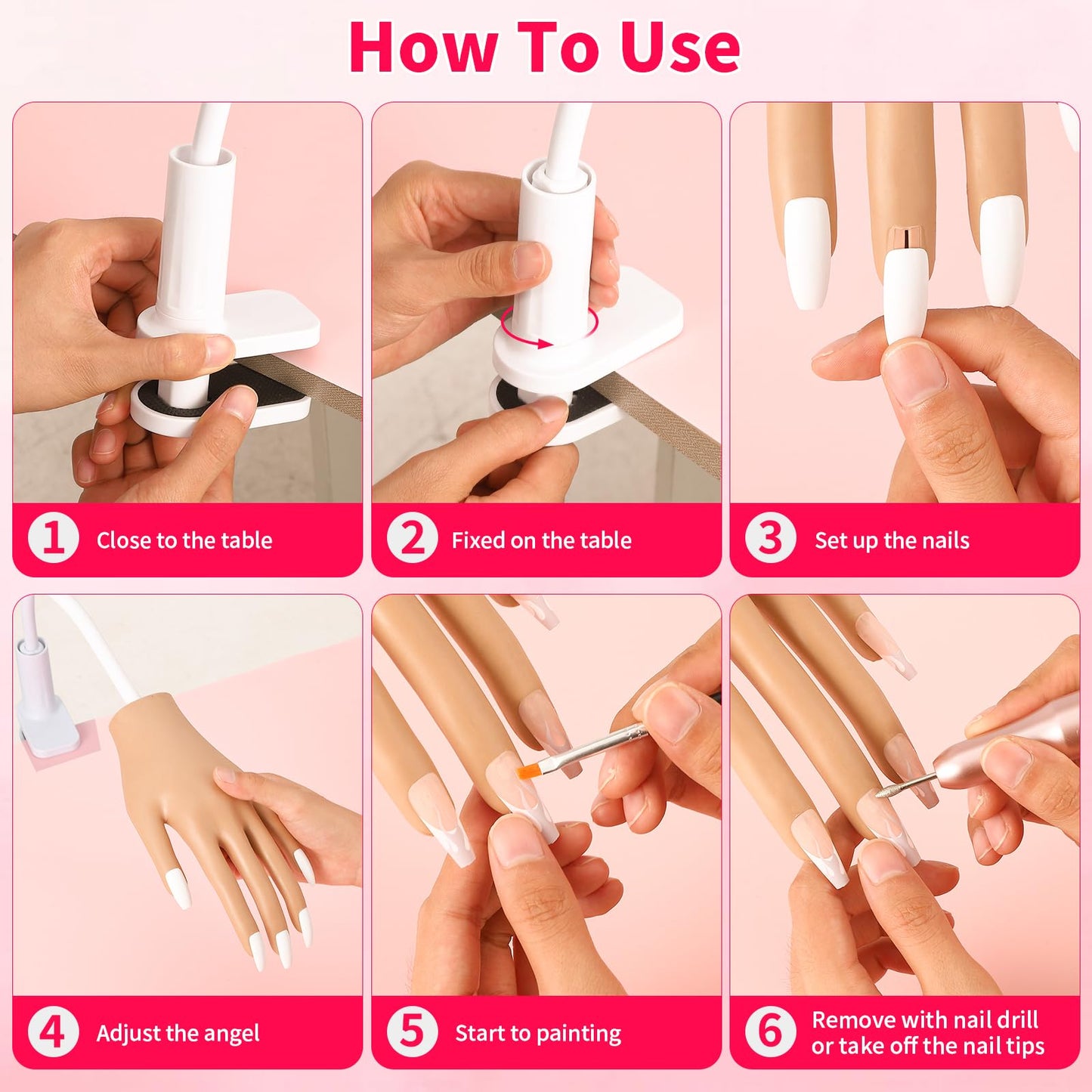 ALUROICE Practice Hand for Acrylic Nails - Nail Tips Won't Fall off Again- Flexible Fake Nail Mannequin Hand Practice for Training