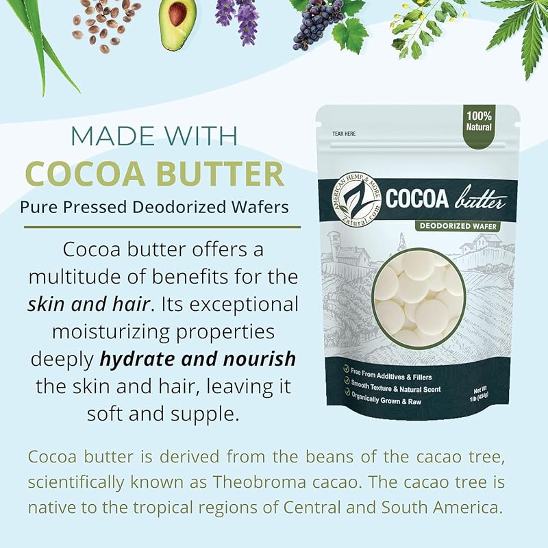 Cocoa Butter Wafers Deodorized 8 Oz - 100% Pure Food-Grade Prime-Pressed for DIY Lotion Lip Balm Soap Chocolate & Candles (Variation: 8 Ounce Pack of 1)