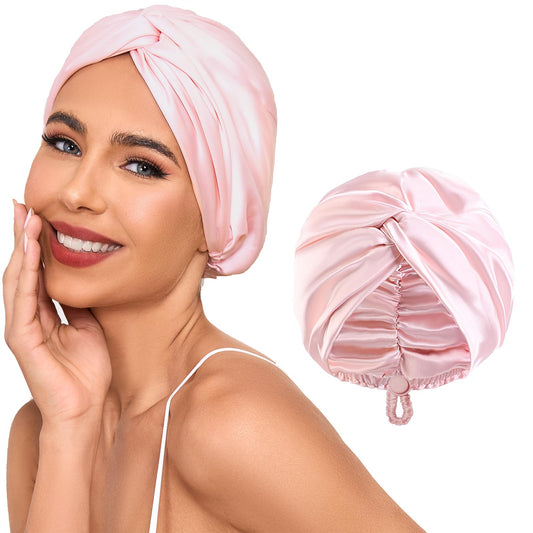 Baqzqudnl Adjustable Silk Satin Hair Bonnet for Sleeping Women, Double Layer, Silk Hair Wrap for Sleeping Women Men, Curly Natural Braid Straight Unisex - Pink