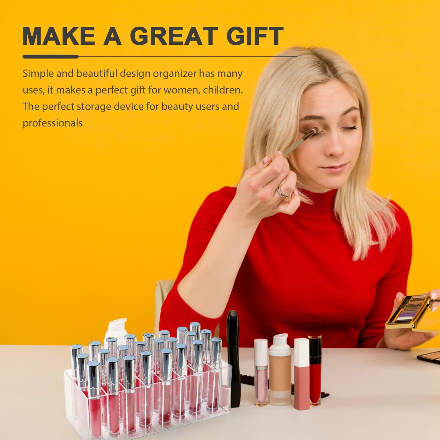 balacoo Lipstick Display Rack: 24 Compartment Acrylic Gloss Organizer Lipstick Organizer Holder Clear Makeup Organizer Case for Lip Gloss Brushes