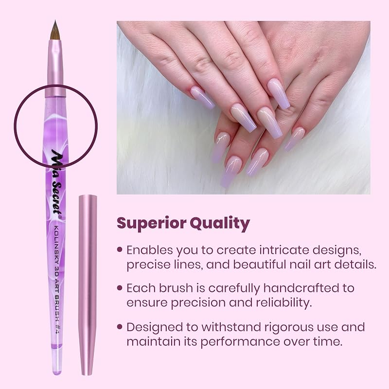 Nail Art Brush Set - Kolinsky Hair 4 Sizes for Acrylic & 3D Nail Art