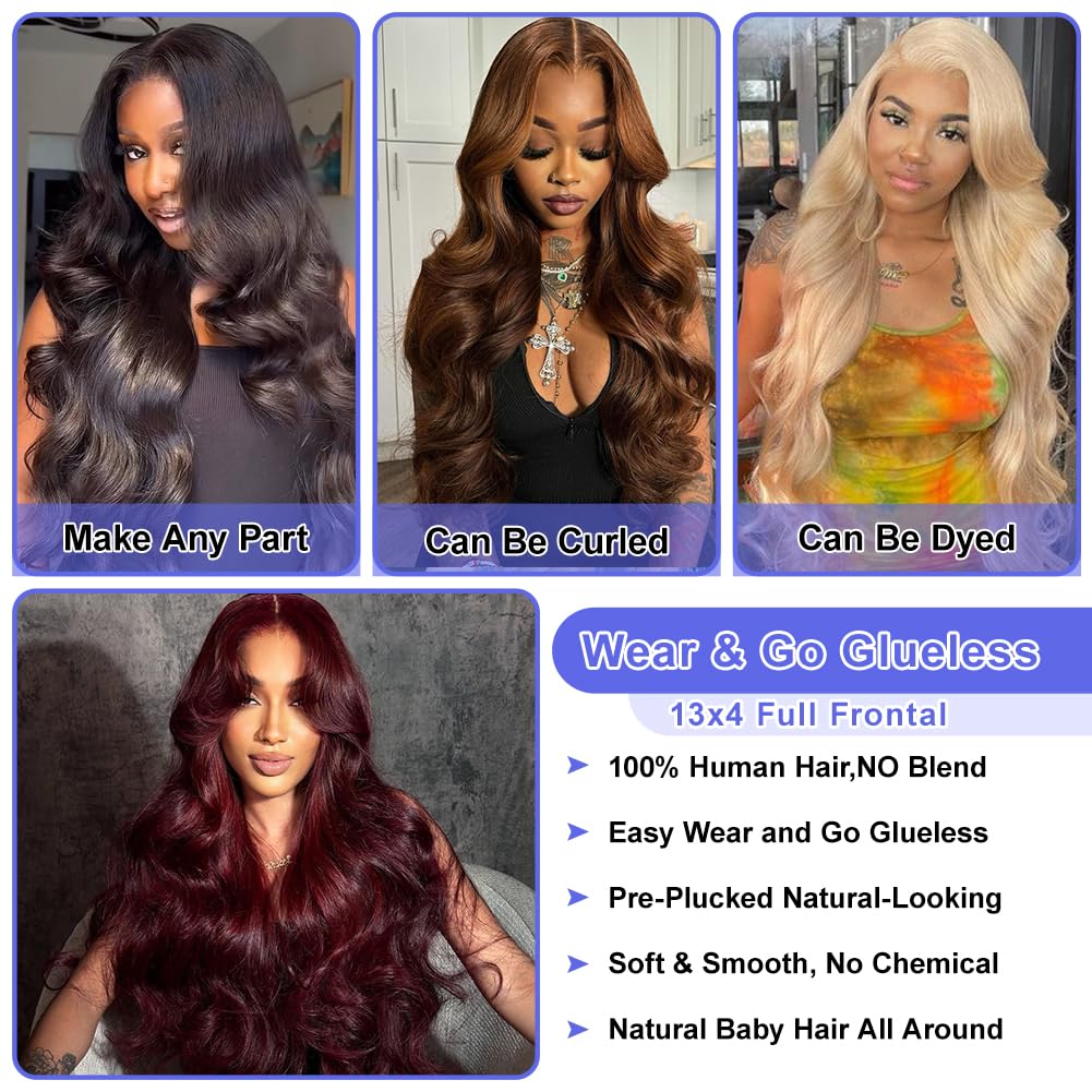 FASCARA 13x4 Body Wave Lace Front Wigs Human Hair Pre Plucked 180% Density HD Transparent Lace Frontal Wigs for Women, 9A, Small Bleached Knots, with Baby Hair, 18 Inch, Natural Color