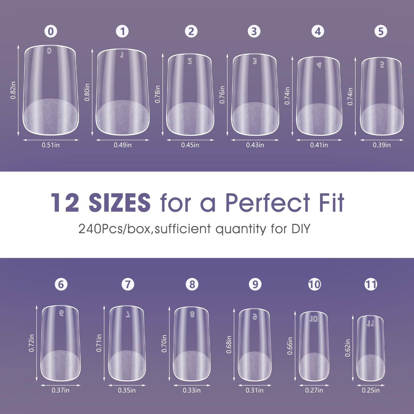 Short Square Gel Nail Tips: 240 PCS Pre-Shaped Full Cover False Square Nails Tips Acrylic Clear Fake Nails Extension for Nail Manicure Home DIY Women 12 Sizes