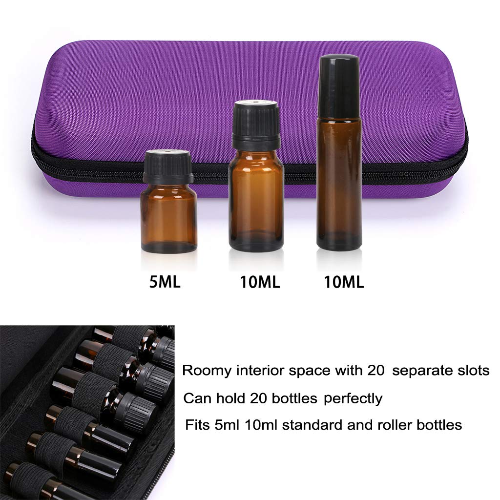 Hipiwe EVA Essential Oils Carrying Case Organizer for 20 Bottles 5ml & 10ml Standard & Rollers Bottles Portable Hard Shell Travel Bag Holder for Essential Oils Storage (Purple)