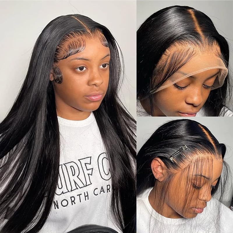 26 Inch Lace Front Wig Human Hair 13x4 Frontal Pre Plucked Bleached Knots Glueless Natural Color