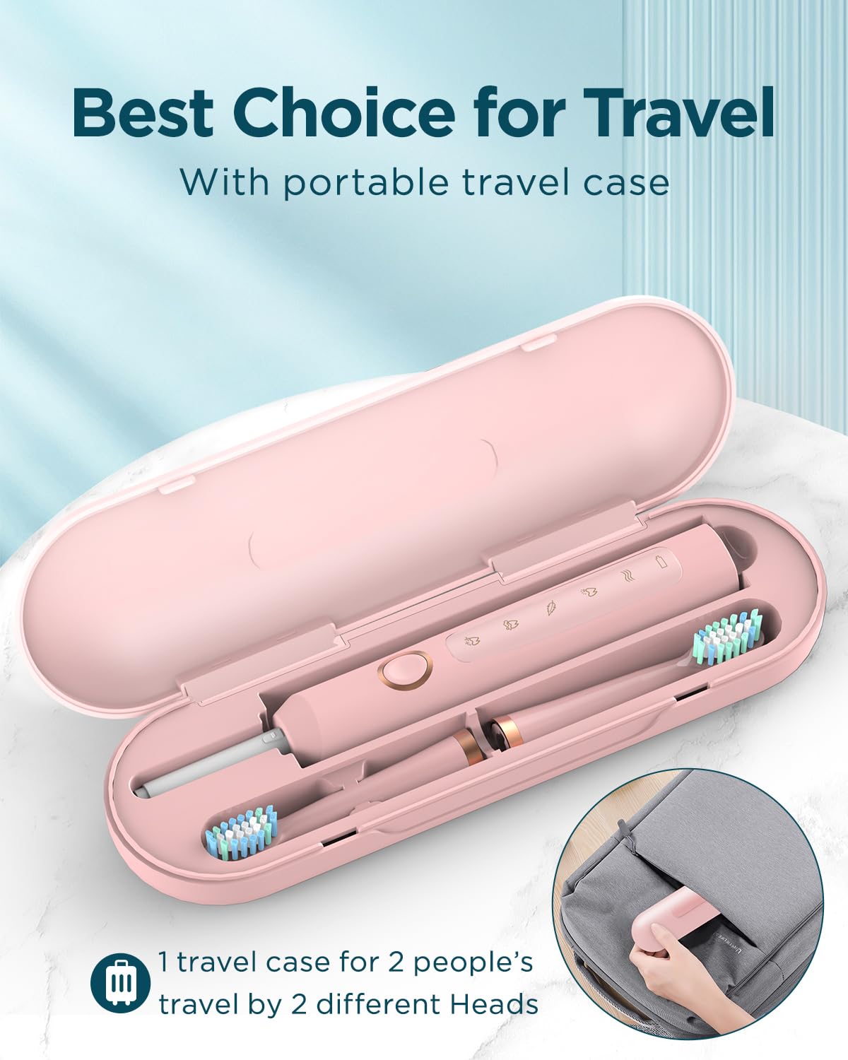 Rtauys M5 Sonic Electric Toothbrush for Adults and Kids - Rechargeable Electric Toothbrush Kids Ages 12+ and Adults with 8 Brush Heads & Travel Case, 120 Days Battery Life - Pink