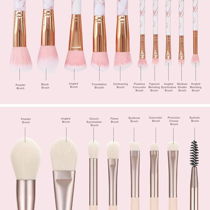 Pink 30-Piece Makeup Brush Set with 18 Brushes, 12 Sponges & Mirror Case (Variation: Pink) for Beginners