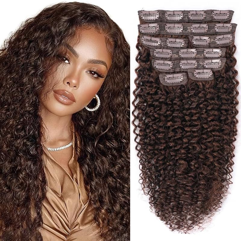 Variation JC #4+22 Inch: 22 Inch 110g 8-Clip Kinky Curly Hair Extensions, 100% Brazilian Remy