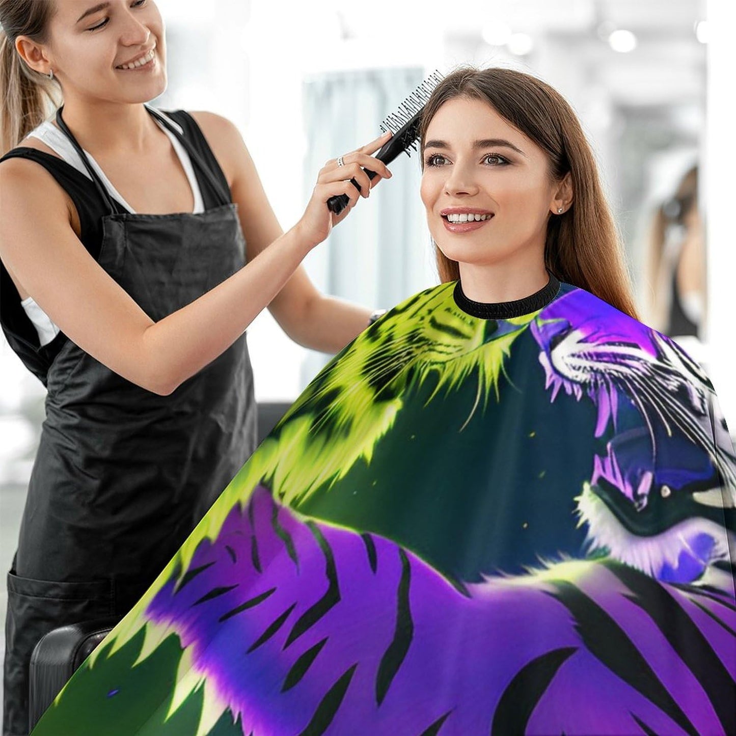 Large Long Salon Gown Cape - Haircut Cloth Apron Cape Ice and Fire Tiger Art Haircut Cloth Wrap Protector for Home Stylists