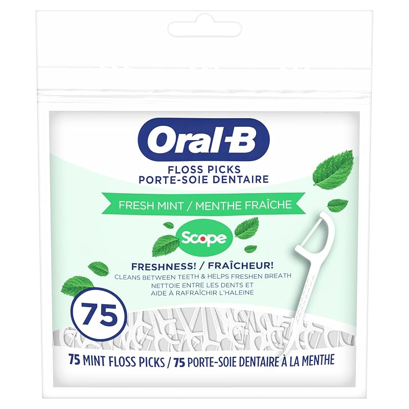 Oral-B Burst of Scope Fresh Mint Dental Floss Picks – 450 Total (6 Packs of 75)