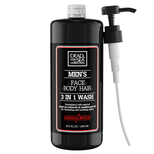 Dead Sea Collection Mens Body Wash 3 in 1 – Sandalwood Body Wash for Men – Shower Gel – Shampoo – Shower Soap for Face and Hair (33.8 Fl. Oz)