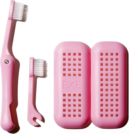 Minibox Folding Travel Toothbrush - Compact Dual-Length Bristles & Case, 2 Extra Heads - Ideal for Business Trips & Camping