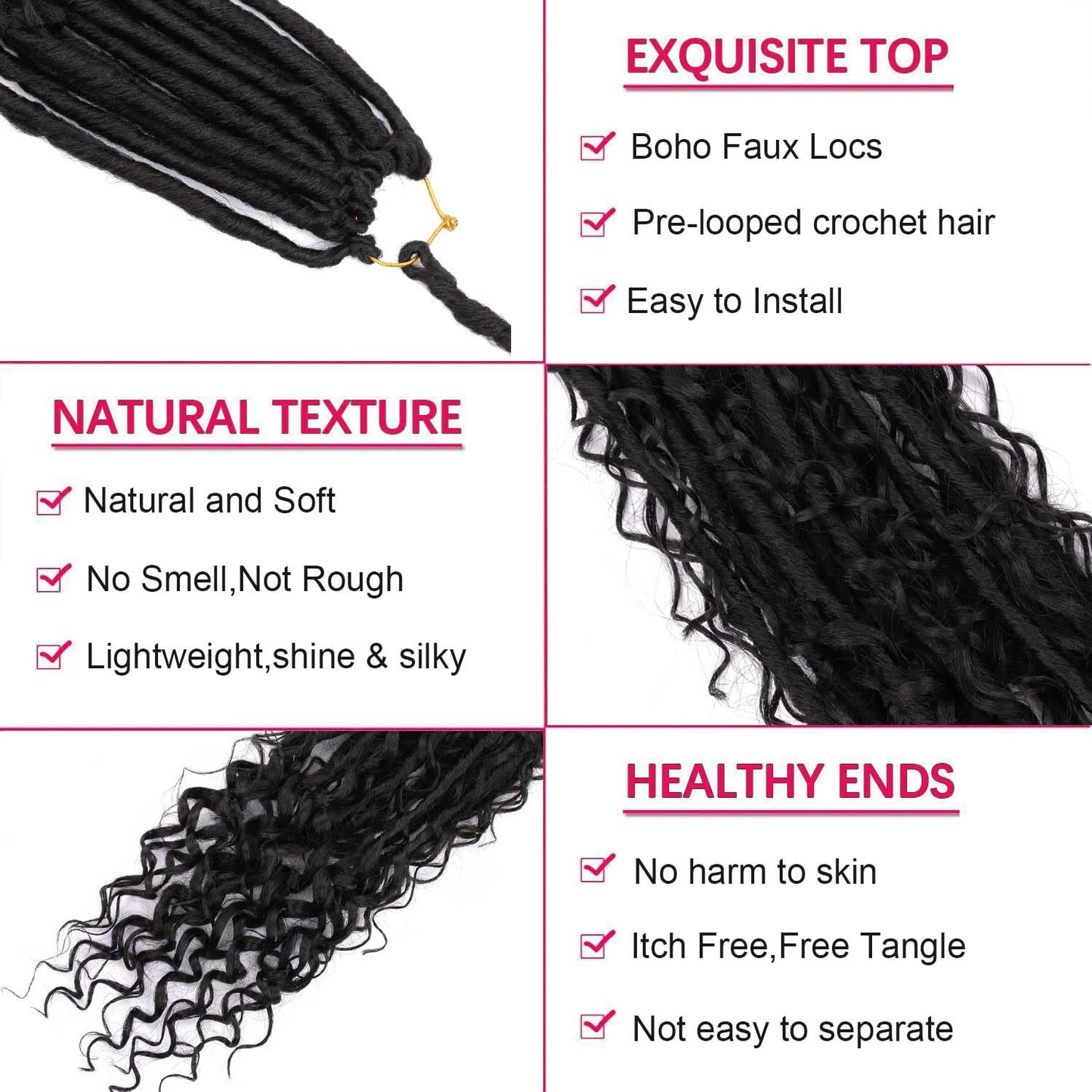 Boho Faux Locs Crochet Hair 24 Inch 8 Packs Soft Locs Curly Ends Bohemian Goddess Locs Crochet Hair for Black Women (1B, 24 Inch(pack of 8))