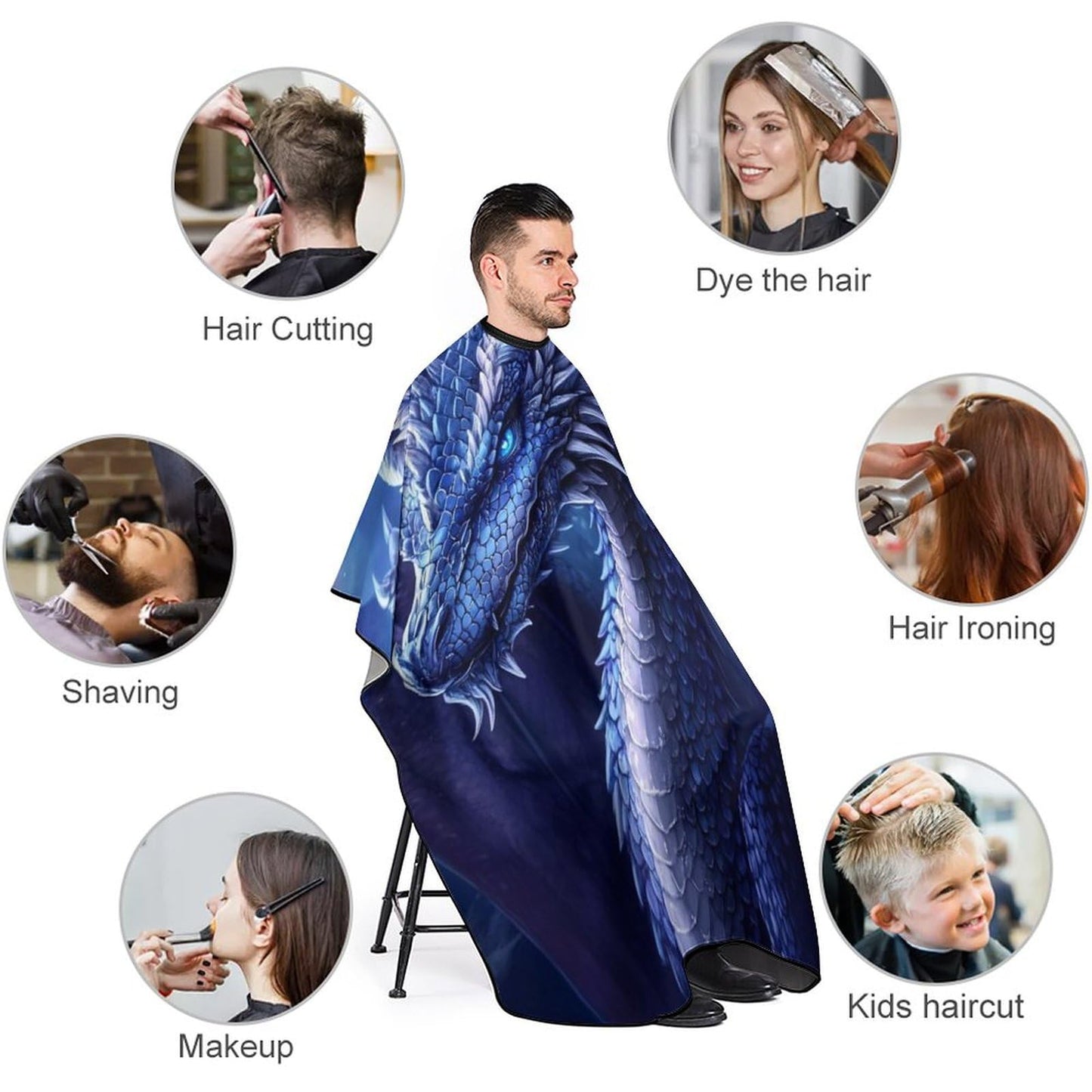 Blue Color Dragon Hair Dressing Gown Cape Hair Cutting Cloak - Adjustable Salon Cape Apron for Barbers, Easy Clean