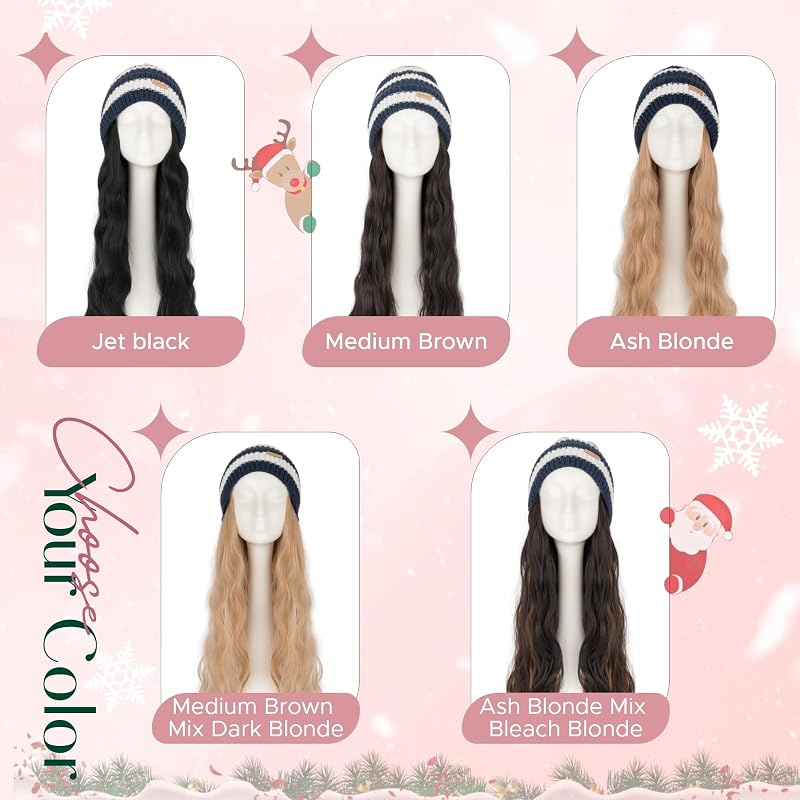 Beanie Wig with Hair 18in Synthetic Extensions in Blue/White Stripes - Ash Blonde Mix (#18P613) Variation 3